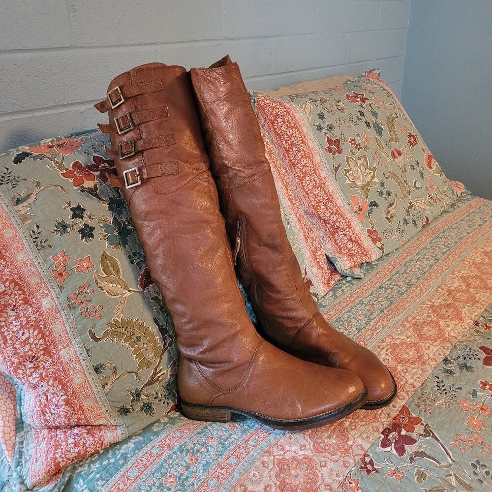 Over the Knee Tan Leather Boots